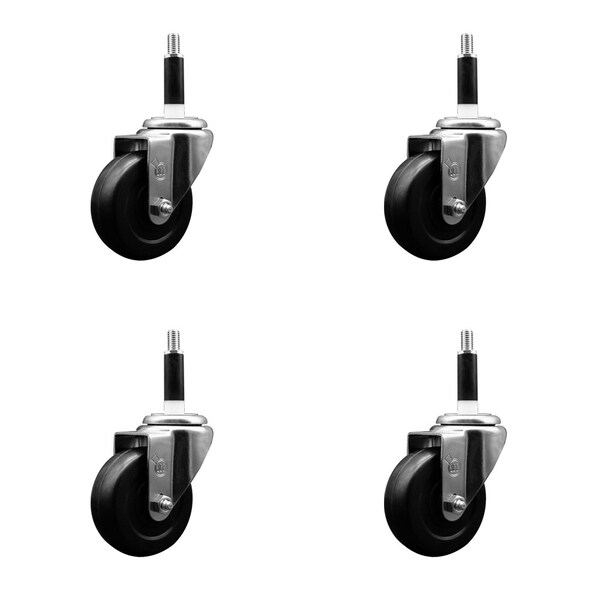 Service Caster 3.5'' SS Soft Rubber Wheel Swivel 7/8'' Expanding Stem Caster Set, 4PK SCC-SSEX20S3514-SRS-78-4 - main